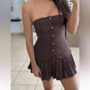 NWT Brown Pinstripe Strapless mini Dress/ romper